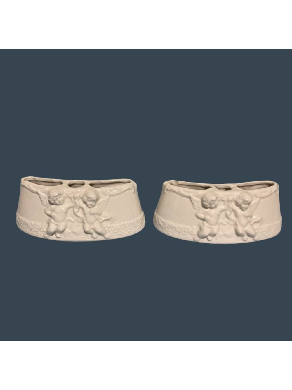 Dresden Germany Set Of 2 White Cherub Table Display Flower Frogs Whimsigoth